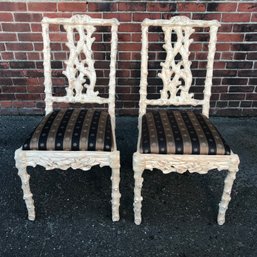 Absolutely Incredible Pair Of Faux Bois Carved Chairs - Paid $675 EACH From D & D Building - Amazing Pair !