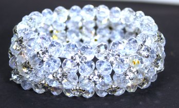 Vintage White Crystal Glass And Rhinestone Wide Bracelet 1960s