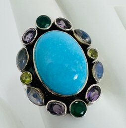 DESIGNER NICKY BUTLER STERLING SILVER TURQUOISE AND GEMSTONE RING