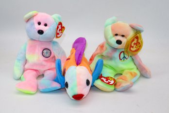 1996 Peace, 1998 Lips, 1999 B.B. Bear TY Beanie Babies