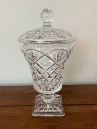 Covered Crystal Biscuit Jar Trophy With Engraved Panel