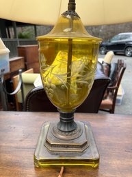 Bohemian Etched Yellow Glass Vintage Lamp