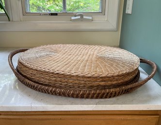 Rattan Tray With Looped Handles And A Set Of 6 Oval Wicker Placemats