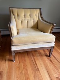 French Provincial Brocade Tufted Arm Chair With Wood Frame