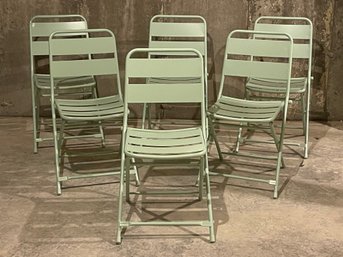 Set Of Six Mint Green Folding Bistro Chairs