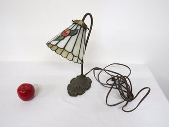 Stained Glass Tulip Shade Lamp With Iron Rose Decorated Base