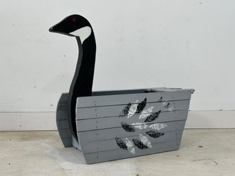 A Charming Handcrafted Goose Planter In Painted Wood