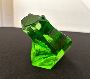 Czech Exbor Art Glass Sculpture Green Frog , Attr. Rene Roubicek