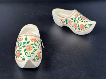 Another Pair Of Decorative Vintage Dutch Clogs Made In Holland, Hand-Painted With A Floral Motif