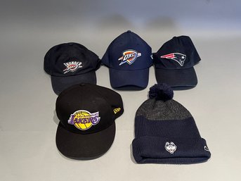 Group Of 5 Sports Hats Including Lakers And Patriots
