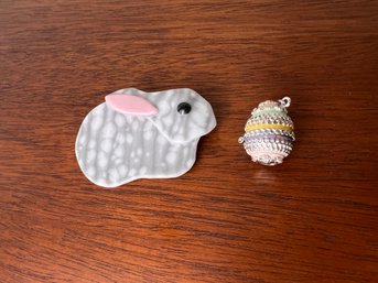 Sterling Silver Easter Egg Charm & Acrylic Bunny Pin
