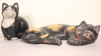 LOT OF 2 HAND CARVED CATS