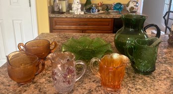 Wedgwood Creamer ,vintage Pitchers,green Grapes Bowl, Hand Blown Glass Pitcher In Emerald Green.