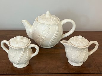 3 Piece Shafford Cambridge Cream-ware Set - Tea Pot, Creamer & Sugar  Circa 1960s