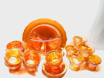 Large Grouping Of Vintage Marigold Carnival Glass By Federal Glass