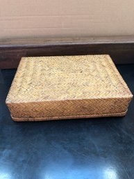 Herringbone Weave Lidded Basket - Excellent Condition - 10 1/4' X  7 1/2'