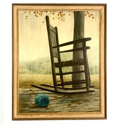 Signed Acrylic On Board Rocking Chair On Porch