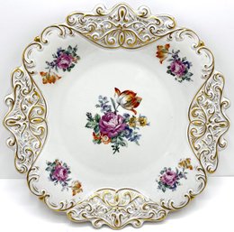 Vintage Jlmenau Graf Von Henneburg German Hand Enameled Floral Plate With Gold Trim, Numbered & Signed