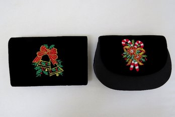 A Pairing Of Velvet Front Christmas Clutch Purses