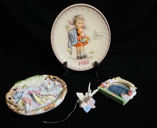 Hummel Annual Plate 1980 Girl With School Bag And Other Decorative Plate And Trinkets