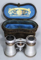 Victorian Aluminum Opera Glasses In Leather Case