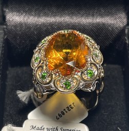 Gems En Vogue- Michael Valitotti Superior Sterling & Palladium Ring W Citrine & Green Garnets- NOS Size 6/6.5