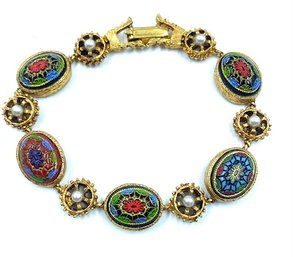 Vintage Micro Mosaic Style Goldtone Bracelet