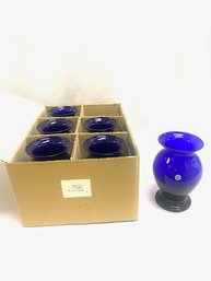 Set Of 6 New Old Stock Viking Glass Cobalt Blue Vases