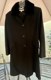 Vintage Larry Levine Wool Ladies Coat With Fur Trim Size 6