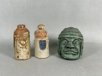 Vintage Knobler Japanese King & Queen Salt And Pepper Shakers & Stone Head Figure