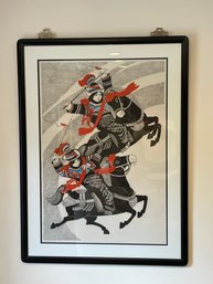NIU WEN Horse Racing Color Woodcut Print 30/50