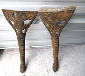 2 Antique Cast Iron Furniture Legs Floral Motif