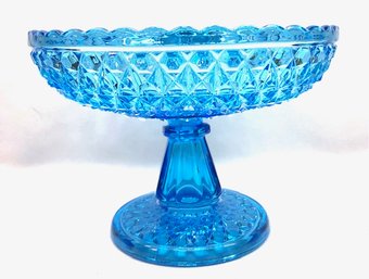 Large Vintage Sky Blue Diamond Point Compote