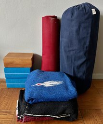 Yoga Fitness Equipment: Mat, Blocks, Mexican Blankets & Large Bolster By Yoga Props