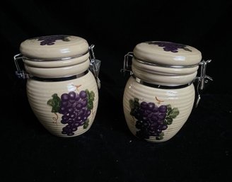 Pair Of Grape Painted Jars