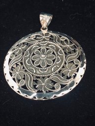 Large India Designer Doug Paulus Ornate Flower Sterling Silver Pendant 414