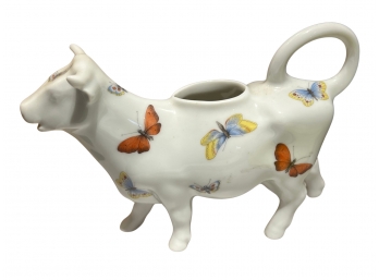 Vintage French Limoges Porcelain Cow Creamer With Butterfly Pattern