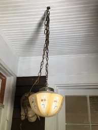 Very Pretty Hand Painted Satin Glass Light Fixture - Use In Small Foyer Or Hallway - On Nice Long Chain