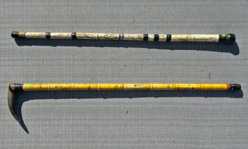 A Pair Of Antique Asian Carved Bone Walking Sticks