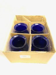4 New Old Stock Viking Glass Cobalt Blue Vases.
