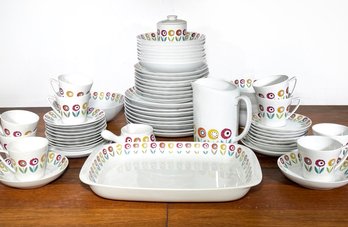 A Vintage Scandinavian Modern Dinner Service For 8, 'Bellis,' By UPSALA EKEBY Of Sweden, C. 1950's