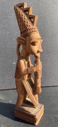Fine NIGERIAN Wood Carved Sculpture By Listed Artist A FAKEYE- A Yoruban Warrior With Helmet