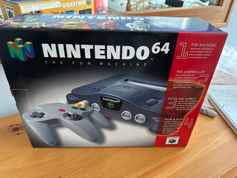 Nintendo 64  Charcoal Gray Like New In Box With Additional Controller