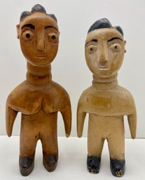 2 Vintage West African Ewe Dolls, Carved Hard Wood Figurines