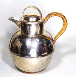 English Silver Plated 'Jersey Jug' Rattan Handled Pitcher