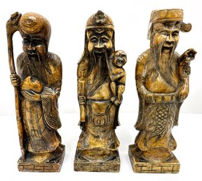 3 Chinese Stone Seals Of The Gods Statuettes: Fu (happiness), Lu( Prosperity) & Shou (Longevity)