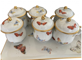 Vintage Limoges Butterfly Tray With Pots De Creme - Serving For 6