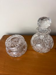 Pair Of Antique American Brilliant Period Cut Glass Vanity Top Items