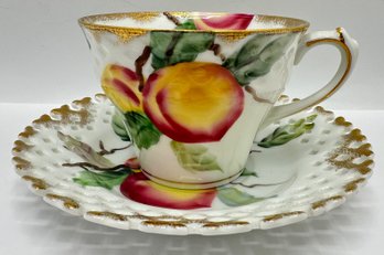 Vintage Lefton China Hand-Painted Teacup & Reticulated Lattice Saucer #WK711CS