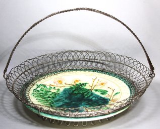 Antique Majolica Wire Basket Late 19th C.